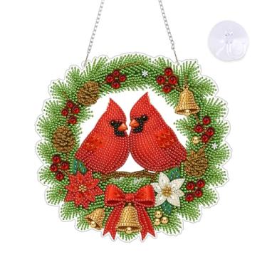 Imagem de Yunzlly Kits de pingente de arte de diamante para pendurar faça você mesmo, kit de enfeite especial de pintura de diamantes de cristal para adultos, placa de pintura de pedras de diamante acrílico