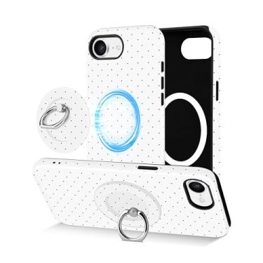 Imagem de Jusy Capa de telefone compatível com Magsafe de bolinhas para iPhone 16e, linda capa de suporte de anel magnético estético, TPU macio e capa protetora de policarbonato rígido para mulheres e meninas