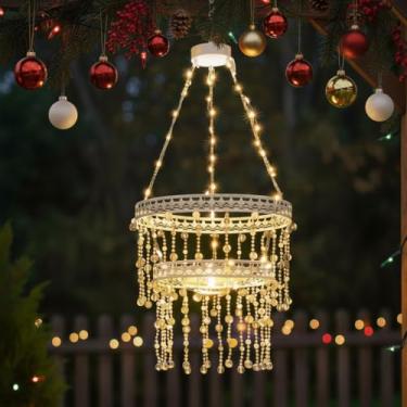Imagem de HUYIENO Lustre De Cristal Solar Suspenso, Luzes Decorativas Para Jardim Ao Ar Livre, Bateria Lítio Potente, 54 Leds Brancos Quentes, Lanterna À Prova D'Água Jardim, Quintal, Pátio, Gazebo, Festa, Ca