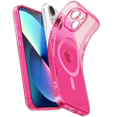 Imagem de Svanove Capa magnética transparente para iPhone 13, compatível com Magsafe Slim Thin Transparent Mag Safe Case para mulheres e meninas, linda de silicone macio fluorescente brilhante com capa para