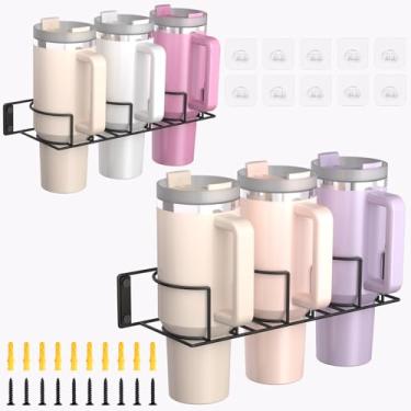 Imagem de Suporte de garrafa de água para copo Stanley 30 e 1,134 g, pacote com 2 organizadores de copos resistentes de aço carbono, suporte de copo Stanley para geladeira, suporte de parede suspenso resistente