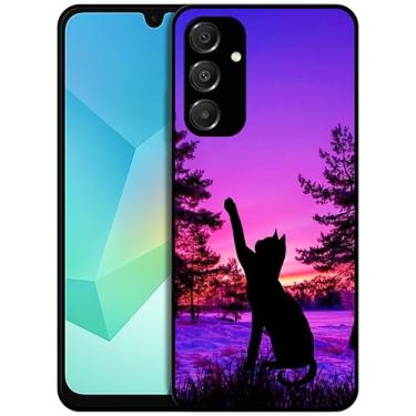 Imagem de SM CASES Capa protetora à prova de choque para Samsung Galaxy A16 4G, Galaxy A16 5G - Gato ao pôr do sol com design impresso em 2D para Samsung Galaxy A16 4G / A16 5G