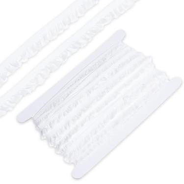Imagem de letsinstyle Acabamento de renda plissado elástico branco de 25 jardas, 1,5 cm de largura, minúsculos babados elásticos com borda estreita, fita de nylon reunida, mini decoração de renda para decoração