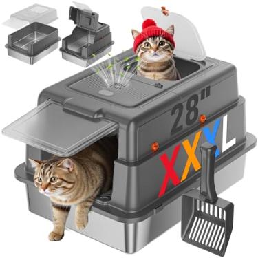 Imagem de Caixa de areia de aço inoxidável com tampa, caixa de areia grande para gatos XXXL de 71 cm fechada para vários gatos, controle de odor com filtros de carbono, face alta antivazamento, inclui tampa