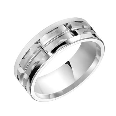 Imagem de Brilliant Expressions Aliança de casamento masculina de carboneto de tungstênio – Anel de design de matriz de tungstênio branco e prata de 8 mm com centro escovado, perfil plano, ajuste confortável
