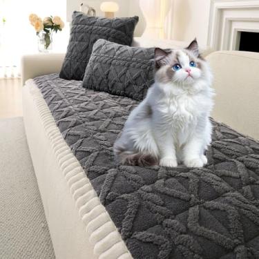 Imagem de OTOB Capas de sofá para sofá com 3 almofadas laváveis para todas as estações, antiderrapante, felpudo, geométrico, jacquard (cinza escuro, 70 x 180 cm)