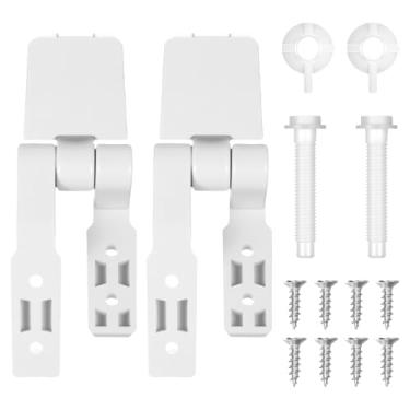 Imagem de 2 peças de peças de reposição de dobradiças de assento de vaso sanitário, plástico branco, dobradiças universais, parafusos, ferragens, banheiros, padrão, peças de assentos para vasos sanitários
