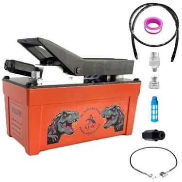 Imagem de Bomba hidráulica de ar 0,45 Gal 10.000 PSI Reservatório NPT 3/20.3 cm Saída de óleo, NPT 1/10.2 cm, bomba de pé hidráulica a ar feita de alumínio com mangueira hidráulica de 2 m e mangueira pneumática