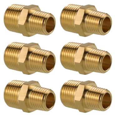 Imagem de Angry Pony Bico hexagonal de latão, NPT 1/4 macho para NPT 3/8 macho adaptador de tubo para tubo de cobre e alumínio, 6 peças