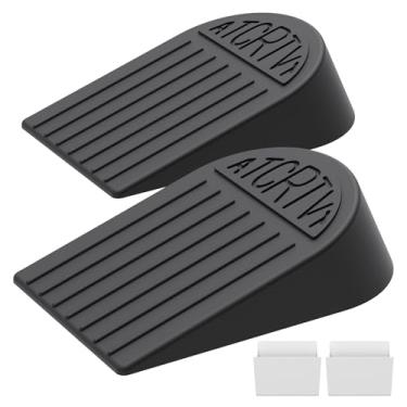 Imagem de Rolha de porta alargada de borracha – Pacote com 2 batentes de porta pretos cunha para parte inferior do batente, batente de porta para portas resistentes com suporte autoadesivo ideal para comercial