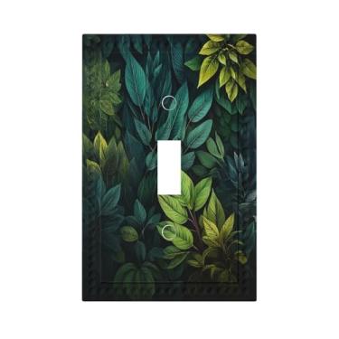 Imagem de HLCoChT Capas de interruptor de luz de arte decorativa, folhas verdes na calada da noite, placa de parede com interruptor único, capa decorativa para interruptor, placa elétrica