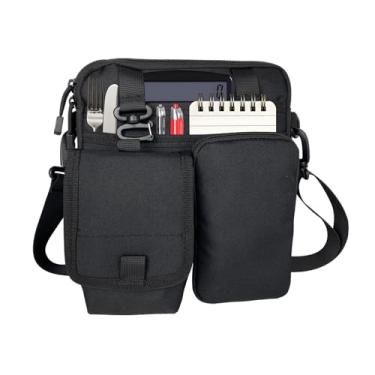 Imagem de HGNUTAY Avental de servidor – Avental de garçonete de cintura com 5 bolsos com cinto ajustável e alça de ombro, preto meio 23 x 23 cm para bloco de pedidos, troco, iPad (restaurante, bar, café)