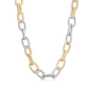 Imagem de PHNIBIRD Colar de ouro grosso, fio torcido, dois tons, para mulheres, joia de ouro e prata, adequada para uso diário no trabalho, 45 + 5 cm