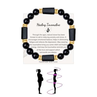 Imagem de AINILOVE Pulseiras de proteção para mulheres, homens, cura, turmalina preta e pulseira de obsidiana, força, equilíbrio de proteção de energia negativa para homens e mulheres, 6.7” to 7.3”, Pedra, Sem