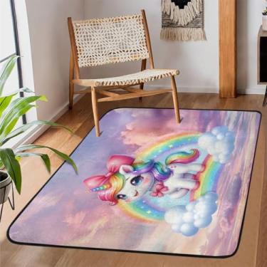 Imagem de Tapete para sala de estar, lavável à máquina, unicórnio, céu fofo, antiderrapante, tapete macio, para sala de estar, quarto, sala de jantar, berçário, cozinha, decoração de casa