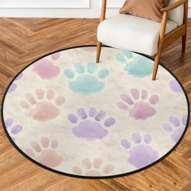 Imagem de Tapete redondo de 1,8 m com estampas de patas, fofos, engraçados, macios, tapetes antiderrapantes, laváveis, circulares, para quarto, berçário, sala de estar, cozinha, banheiro, entrada, decoração de