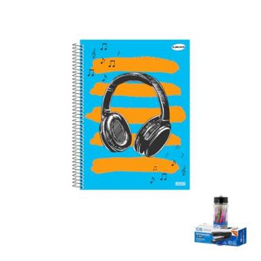 Imagem de Kit Caderno Masculinos 10 Matérias Capa Dura 200 Folhas KBOM + Caneta Spiro Glow 0.7mm + Grampeador Metallic C-15