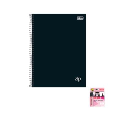 Imagem de Kit Caderno Universitário Capa Dura Zip Preto 10 Matérias + Caneta Esferográfica Spiro 24 Unidades + Marca Texto Boss Pink