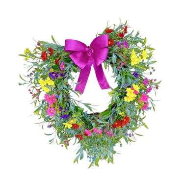 Imagem de shamjina Guirlanda de Corações para Porta de Entrada, Guirlanda de Flores com Laço, de Gipsofila para Decoração de, Festas de Primavera, Rosa Vermelha