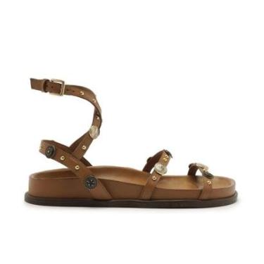 Imagem de Sandália Papete Couro Tiras Metais Lançamento Arezzo-Feminino