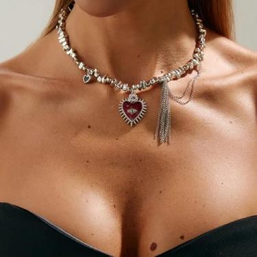 Imagem de Colar gargantilha de coração boho gargantilha de cristal para mulheres, colar grosso, presentes de amizade para mulheres, presentes de Natal, dia dos namorados, Medium, Latão, Sem Pedra Preciosa