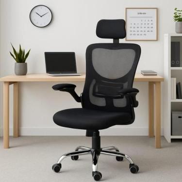 Imagem de Cadeira de Escritório Ergonômica Secretária Giratória Cor Preta - Eleg