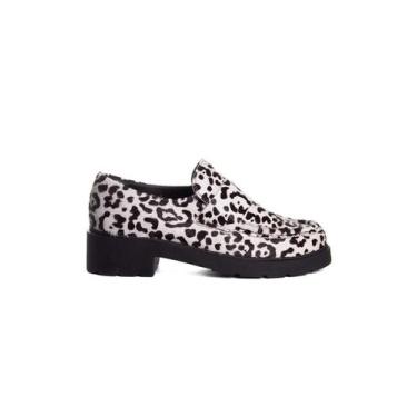 Imagem de Mocassim Feminino Pixolé Salto Médio Couro Branco/Preto, 36