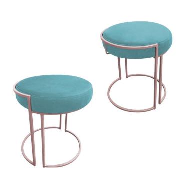 Imagem de Kit 02 Puff Love Suede Base Rosê Azul Turquesa