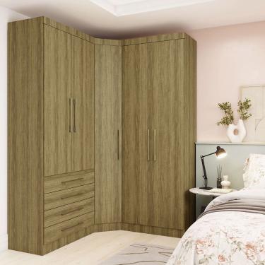 Imagem de Guarda Roupas Modulado de Canto Diagonal 3 Pecas com 5 Portas e 4 Gavetas Paris Luciane Moveis