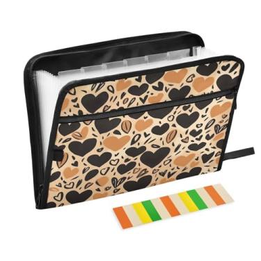 Imagem de Wassud Acordeão de coração preto e amarelo organizador de arquivos de papel A4 pastas de arquivo de documentos com etiquetas pasta de arquivo expansível 13 bolsos