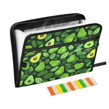 Imagem de Wassud Abacates verdes com 13 bolsos, organizador de arquivos sanfonados, pastas expansíveis com abas e adesivos, organizador de pastas de documentos de recibo de papel tamanho carta A4 para viagens
