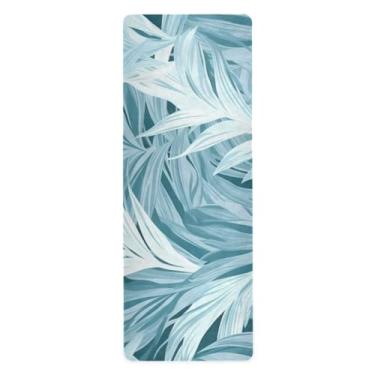 Imagem de Wassud Tapete de ioga com padrão de planta azul para mulheres e homens, 180 x 66 cm, tapete de fitness antiderrapante dobrável para pilates, aeróbica, exercícios de chão com bolsa de armazenamento
