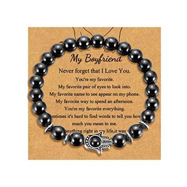 Imagem de choice of all Hamsa Pulseira de pedra de proteção de mão para homens, pulseira de olho turco, presente para pai, filho, irmão, neto, namorado, joia brithday para homens, Adjustable, Liga metálica,