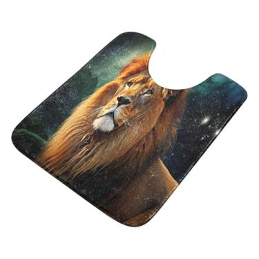 Imagem de Burbuja Tapete de banheiro de leão, tapete de banho absorvente de pelúcia macio, base antiderrapante para piso de banheiro, oval em forma de U