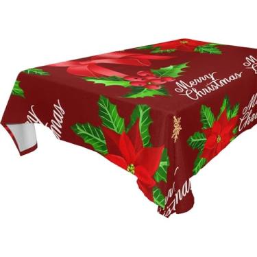 Imagem de Burbuja Toalha de mesa de flores de Natal, toalha de mesa quadrada anti-rugas grossa para decoração de jantar, cozinha, festa, 137 x 137 cm