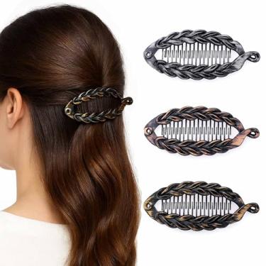 Imagem de Pecieco Grampos de garra de cabelo vintage banana de peixe grande resina rabo de cavalo grampo de pente de cabelo para cabelo grosso acessórios de cabelo antiderrapantes para mulheres (pacote com 3)