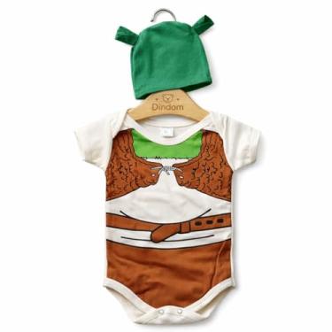 Imagem de Body Bebê Sherek com touca Fantasia mesversário (verde, P)
