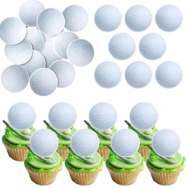 Imagem de 60 Pack Edible Golf Cupcake Toppers Wafer Paper Sports Ball Cupcake Picks Edible Golf Birthday Cake Decorations for Sports Theme Baby Shower Kids Boys Girls Player Birthday Party Supplies