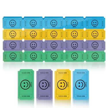 Imagem de PM Company 1000 peças de bilhetes de sorteio, sorriso, bilhetes de sorteio único (azul/amarelo/roxo/verde) 250 ingressos por cor, para eventos, carnavais, entrada, recompensas de classe, prêmios