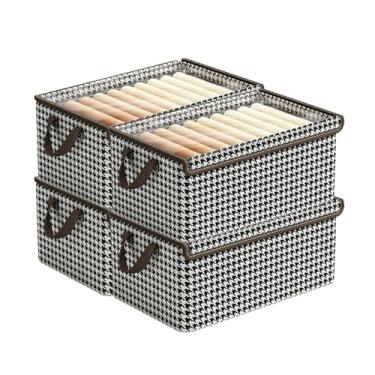 Imagem de Caixa de Armazenamento Roupas para Guarda-Roupas Tecido Não Dobravel e Lavável com Moldura Metal Tampa Alça Usada Camisetas Calças Jeans em Gavetas Armários 4 unidades