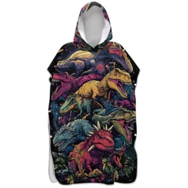 Imagem de Joisal Roupão para adultos, poncho de surfe, praia, moletom com capuz, toalha floral, vestível, dinossauros, design feminino, ponchos com capuz