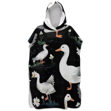 Imagem de Joisal Poncho de surfe trocador de roupão para adultos toalha de natação com capuz bonito tamanho grande patos brancos pretos ponchos femininos com capuz