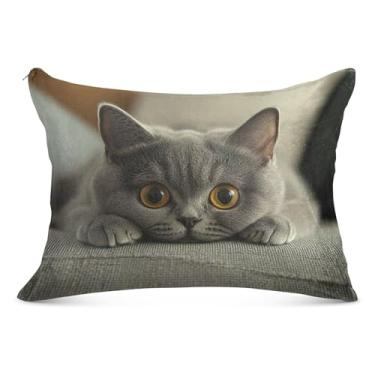 Imagem de Curious British Shorthair Cat Fronha com zíper poliéster para travesseiro padrão Queen King fronha fofa macia grande para o corpo, tamanho king, 50,8 cm x 101,6 cm