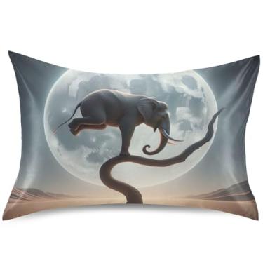 Imagem de Capa de almofada de cetim com estampa de silhueta de elefante Queen King Size travesseiro fofo refrescante para cama macia, tamanho Queen, 76 cm x 50 cm