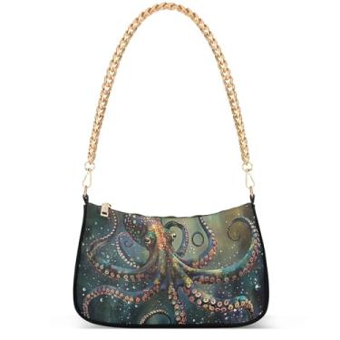 Imagem de Flamingos Beach Aquarela Bolsa feminina Hobo Party Purses Womens Evening Handbag Chain Ladies Shoulder Bag, Polvo Marine Dream