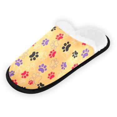 Imagem de Pantufas femininas antiderrapantes de Natal e Ano Novo com bolsa de armazenamento, Pegadas de animais, pata de gato e cachorro, 5-8 US Women/5-8 US Men