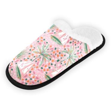 Imagem de Chinelo feminino antiderrapante Cactus para casa tamanho 8 com bolsa de armazenamento, Pintura à mão, coqueiro, veleiro, rosa, 9-12 US Women/9-12 US Men