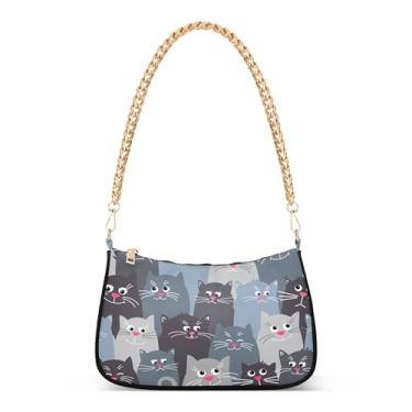 Imagem de Bolsa de mão feminina xadrez vermelha verde tartã natalina de ombro casual Hobo com fecho de zíper, Gato