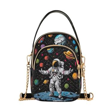 Imagem de Joisal Bolsa tiracolo feminina pequena unicórnio no espaço galáxia com zíper triplo, bolsa para celular, Planetas coloridos astronauta, 15*21*8cm