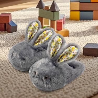 Imagem de Chinelos infantis para meninos e meninas, coelhinhos, fofos, antiderrapantes para inverno, adequados para ambientes internos e externos, Cinza escuro, 19-21